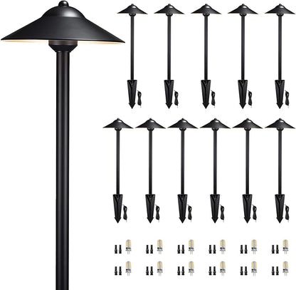 Gardenreet Brass Low Voltage Landscape Lighting - 12V LED Path Light IP65 Waterproof, Pathway Outside Lights for Yard Walkway Garden with 3W 5000K Daylight G4 Replaceable Bulb (12 Pack)