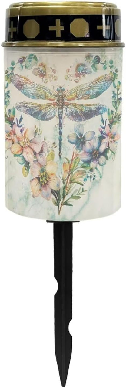 Generic Dragonfly Print Solar Light Outdoor Waterproof Solar Light for Garden Yard Decorative Solar Light Cemetery Solar Light for Grave Memorial Light Candle
