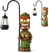 16.7" H Tiki Decor Garden Statue,Large Lantern Tiki Figurine with Solar Lights,Hawaiian Tiki Man Outdoor Patio Yard | Lumora