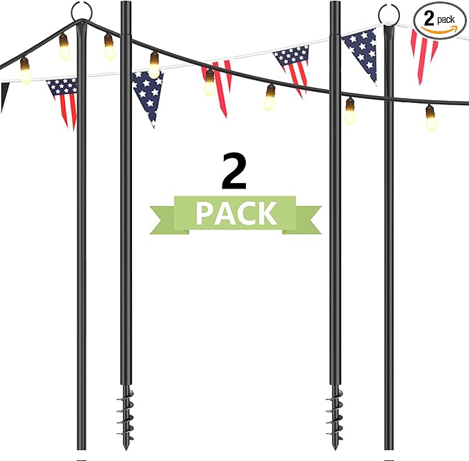2 Pack String Light Poles for Outside, 10.5 Ft Outdoor String Light Poles for String Lights, Backyard Patio Light | Lumora