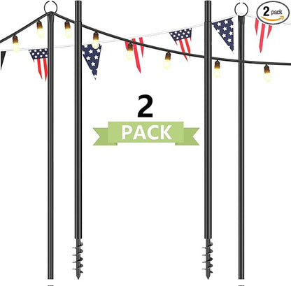 2 Pack String Light Poles for Outside, 10.5 Ft Outdoor String Light Poles for String Lights, Backyard Patio Light Poles for Bistro Party Wedding, Metal Outdoor String Light Pole