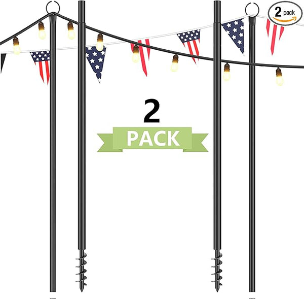 2 Pack String Light Poles for Outside, 10.5 Ft Outdoor String Light Poles for String Lights, Backyard Patio Light | Lumora
