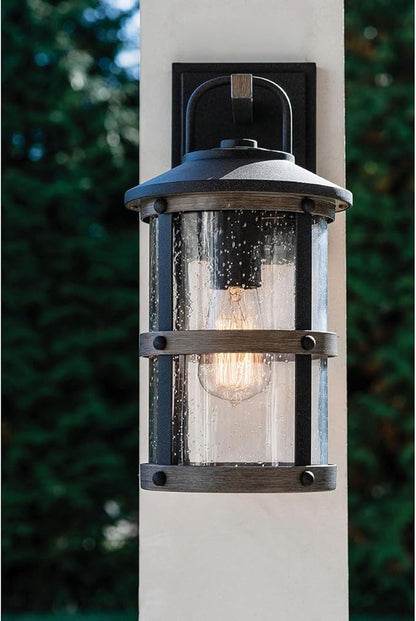 Hinkley Lakehouse Medium Wall Mount Lantern - Estate Series, 1-Light, Coastal, Aluminum, Clear Seedy Glass - Black Finish