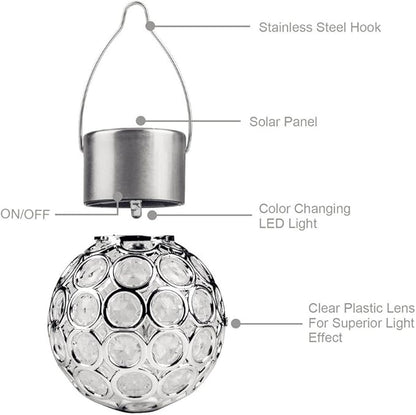 Solar Lights Garden Decorative Hanging Light Auto Color Changing LED Outdoor Balls Stake Lamps Party String Light Globe Ornaments Landscape Lighting for Patio Yard Window(3pack)