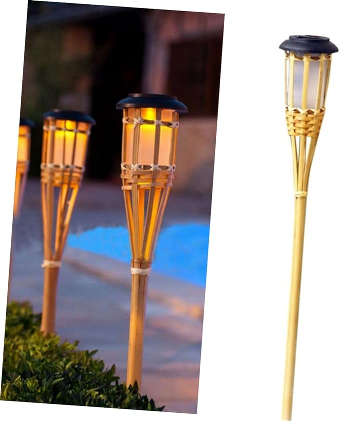 Gatuida 2Pcs Solar Torch Lights Warm Light Outdoor Garden Pathway Lighting Automatic Off Durable Solar Lawn Lamps for Courtyards and Parks Height