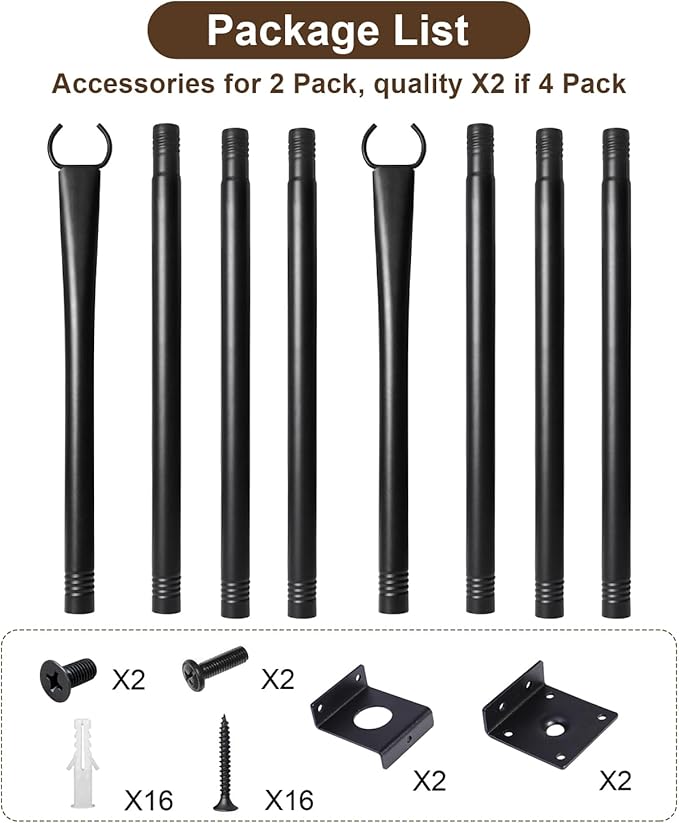 4 Pack String Light Poles for Deck, 5Ft Heavy-Duty Metal Deck Light Poles for Outside with Fixing Clips, Lighting | Lumora