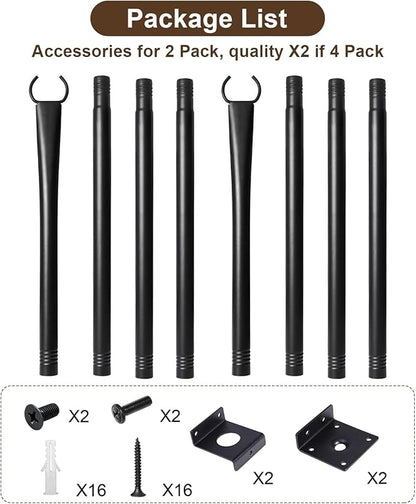 4 Pack String Light Poles for Deck, 5Ft Heavy-Duty Metal Deck Light Poles for Outside with Fixing Clips, Lighting Hanging Post Accessories for Patio Decor Garden Backyard Yard Fence Porch Decorations