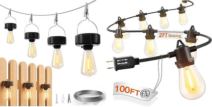 addlon Outdoor String Lights 100FT with 8Packs Solar Lights Fence Lights Outdoor