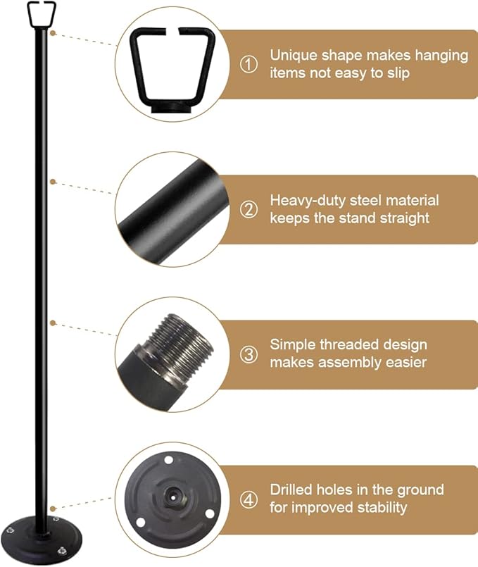 Queension 10FT Ground Base String Light Poles for Outdoor String Lights for Garden, Backyard, Patio Lighting Stand for Parties, Bistro & Weddings, 1 Pack