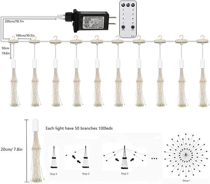 10 Pcs Total 1000 LED Firework Copper Wire Lights, 8 Modes Fairy Twinkle Lights Plug in String Lights 1M/3.3FT Spacing Starburst Lights with Sagging Wire and Remote Control(Colorful)