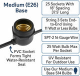 Novelty Lights 37.5 Feet Heavy Duty Light String with 25 in-Line E26 Sockets, Black - Outdoor Security Flood Light | Lumora