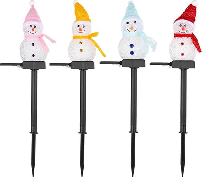4 PCS Solar Snowman Light Decorations, Solar Christmas Snowman Stake Light, Outdoor Waterproof Solar Powered Garden Snowman Lights, Christmas Yard Decor, Decorative Pathway Light