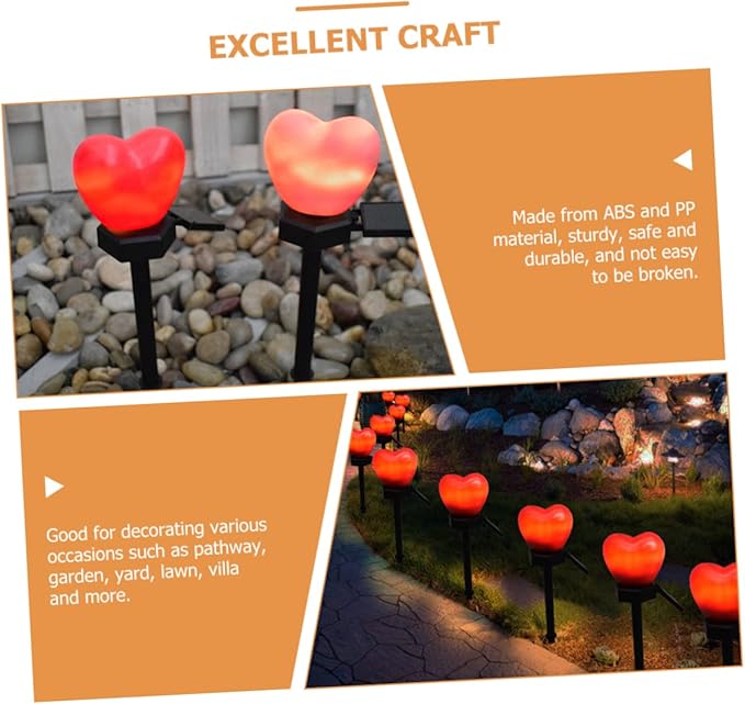 Mikikit 2pcs Heart Shape Solar Lamps for Solar Outdoor Lights Pathway Stake Romantic for Patio Landscape Decor