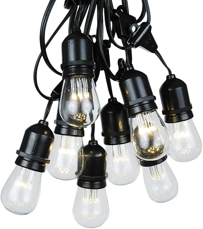 100 Foot S14 Edison Outdoor String Lights – Suspended - Commercial Grade - Backyard Garden Gazebo – Cafe Market | Lumora