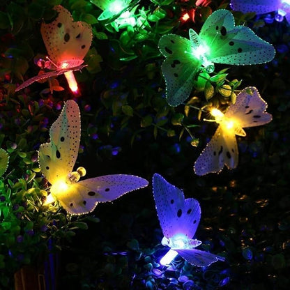 Butterfly Solar String Lights Outdoor, Waterproof 12 LED Solar Fairy Lights for Garden Patio Christmas Yard Party Camping Decor