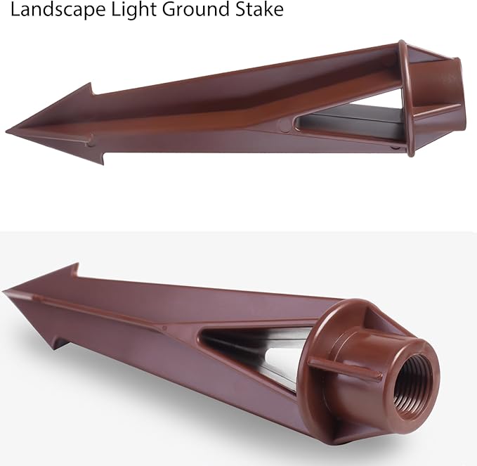 Lighting Ground Stake Spike Replacement for Outdoor Low Voltage Landscape Spotlight Pathway Flood Light,1/2" NPT Thread Brown
