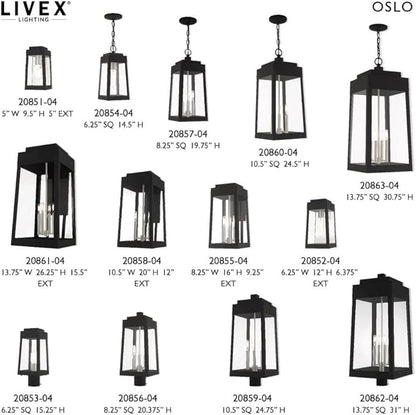 Livex Lighting 20851-91 Oslo - 9.5" One Light Outdoor Wall Lantern, Brushed Nickel Finish with Clear Glass,Silver