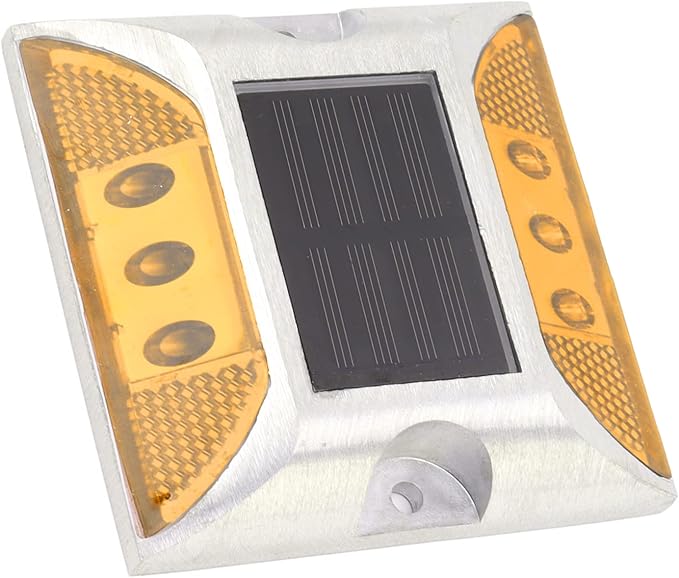 Solar Driveway Lights, Cast Aluminum IP68 Light with 72H Runtime for Pathway and Highway Marking (Yellow)