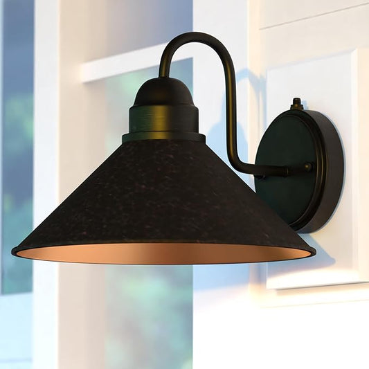 VAXCEL Outland 9 in. H 1-Light Aged Iron and Light Gold Dusk to Dawn Sensor Farmhouse Outdoor Wall Sconce, Gooseneck Metal Shade, Dark Sky Compliant for Exterior Porch Patio Front Door or Garage