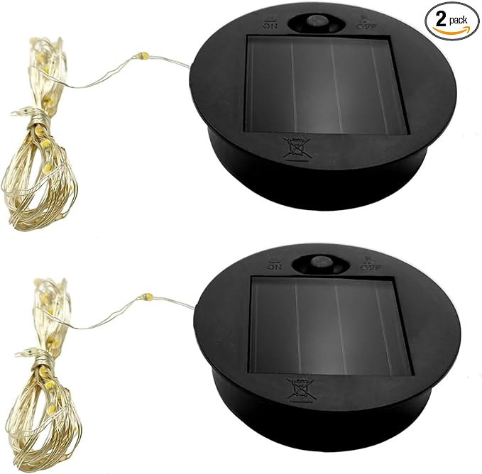 2pcs Solar Light Replacement Top Parts /Replacement Solar Light Tops for Lanterns/2.4inch Round Panel Lantern Lid with String Lights for Outdoor DIY Flower Lights