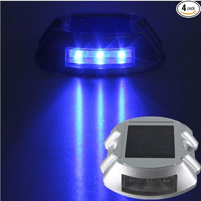 SUNWIND Blue Solar LED Lights - 4 Pack Solar Deck Lights Blue Marker Solar Lights Outdoor for Garden, Driveway, Pathway, Patio