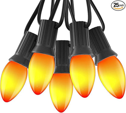 Abeja Halloween C7 Orange String Lights 25Ft Outdoor Orange String Lights with 27 Orange Bulbs (2 Spare), Orange Halloween Lights Great for Home Yard Camper Party Lights