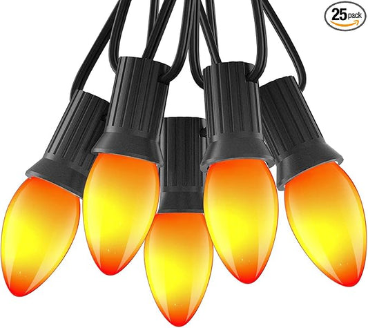 Abeja Halloween C7 Orange String Lights 25Ft Outdoor Orange String Lights with 27 Orange Bulbs (2 Spare), Orange Halloween Lights Great for Home Yard Camper Party Lights