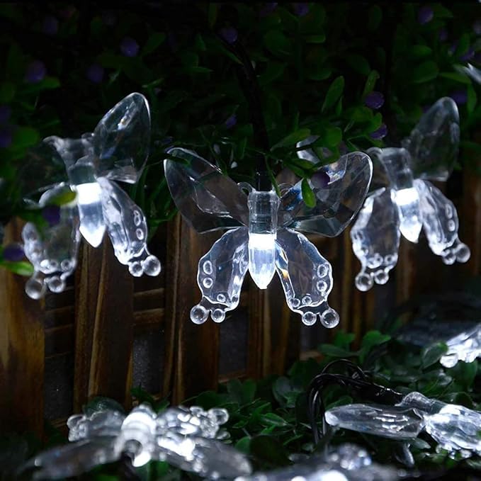 Solar String Lights, Waterproof 16ft 20LED Butterfly Christmas Fairy Lights Decorative Lighting for Home Party Wedding Patio Garden Porch Balcony (White)