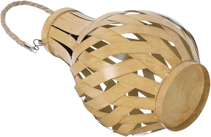 Solar Lantern Light Bamboo Woven Hanging Lantern for Outdoor Garden Unique Decorative Solar Light Handle for Patio Porch and Cafe Decoration