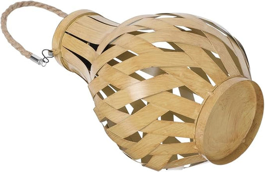 Solar Lantern Light Bamboo Woven Hanging Lantern for Outdoor Garden Unique Decorative Solar Light Handle for Patio Porch and Cafe Decoration