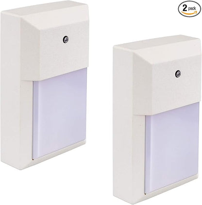 LIT-PaTH Dusk to Dawn Outdoor Wall Lantern, LED Wall Sconce for Porch Lighting Fixture 3000K, 12W 1000 Lumens, Aluminum Housing Plus PC, White Finish,2-Pack,
