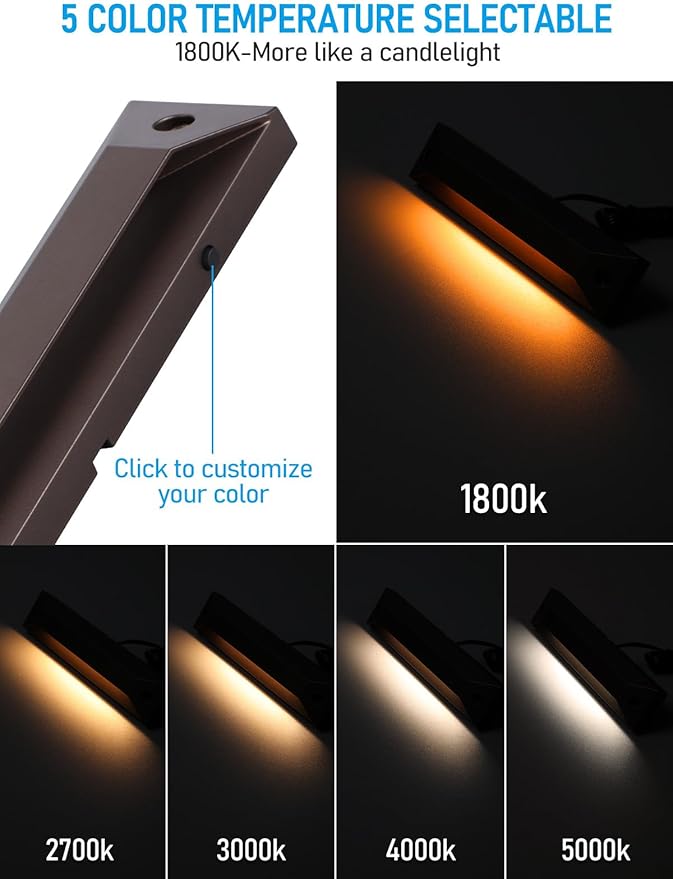 LEONLITE 8 Inch 5CCT LED Low Voltage Step Lights, 12-24V AC/DC Surface Mount Large Rectangular Deck Lights, IP65 Aluminum Outdoor Lighting for Landscape, Yard, Stairway, Oil Rubbed Bronze, Pack of 6