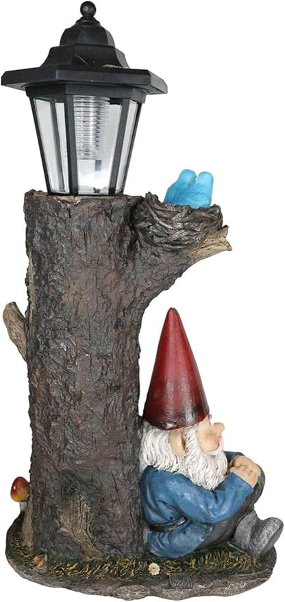 Ebros Gift Whimsical Summer Dream Garden Gnome with Buddy Turtle Taking a Short Nap Under Tree Outpost Crossroad Station Solar Path LED Courtesy Light Garden Statue Home Decorative Patio Figurine