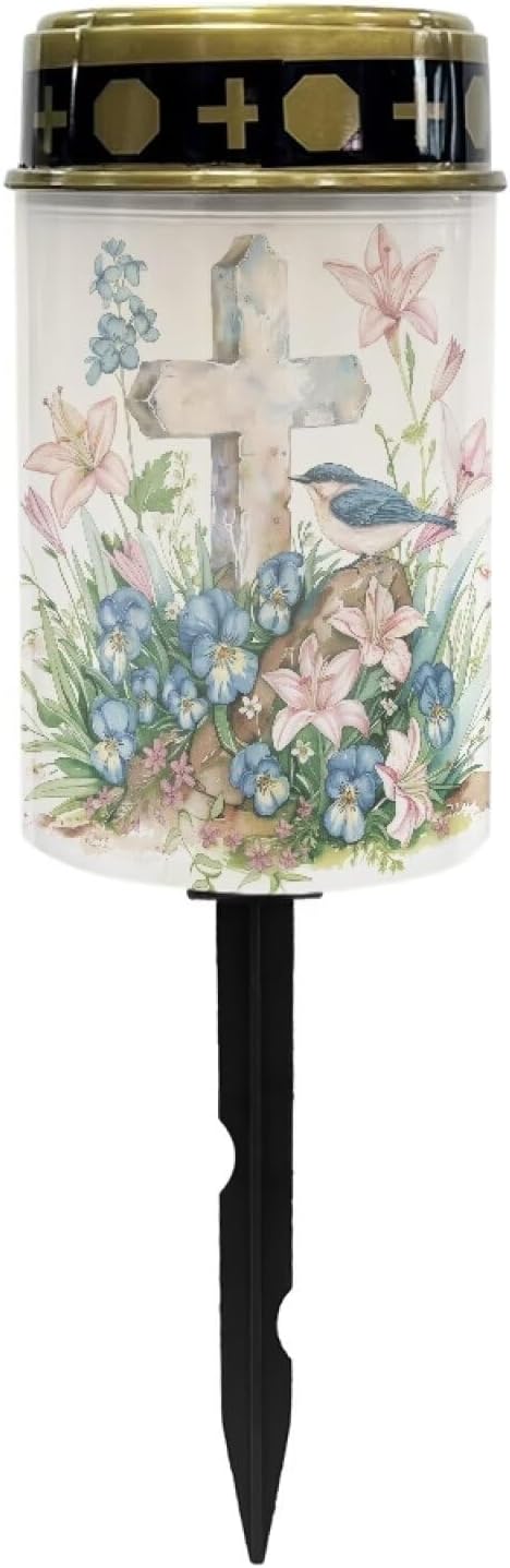 Cemetery Solar Lights Waterproof Solar Stake Lights Decorative Lights for Grave Yard Patio Outdoor Decoration Landscape Solar Lights Sympathy Giftsfor Loss of Loved One - Cross Flower Bird