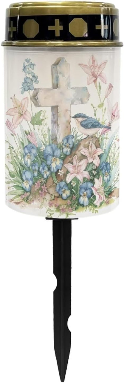 Cemetery Solar Lights Waterproof Solar Stake Lights Decorative Lights for Grave Yard Patio Outdoor Decoration Landscape Solar Lights Sympathy Giftsfor Loss of Loved One - Cross Flower Bird