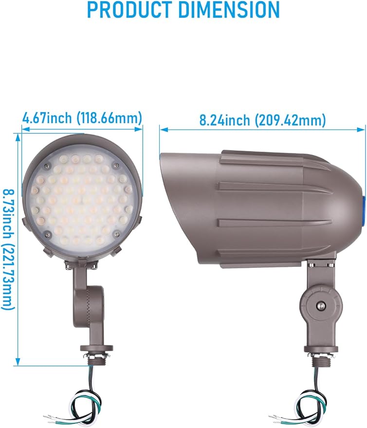 LEONLITE 3CCT Bullet Flood Light with Knuckle Mount, 30W/20W/12W Selectable - Outdoor Security Flood Light | Lumora