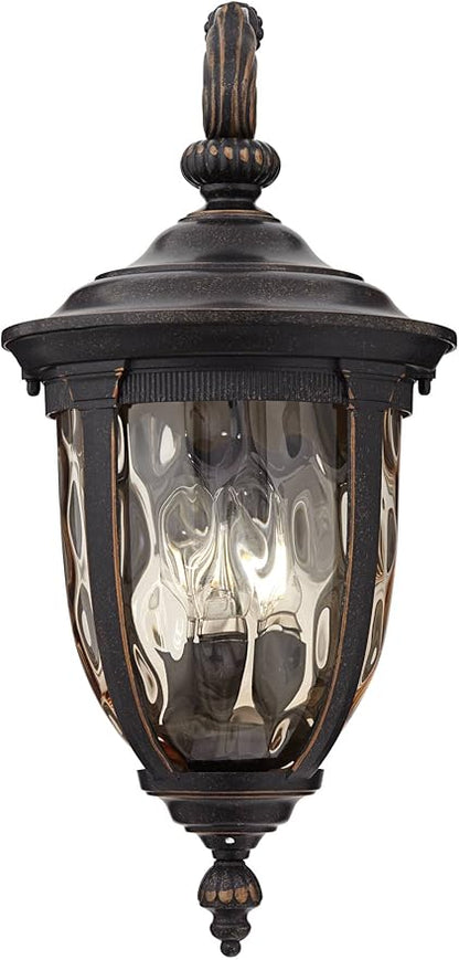 John Timberland Bellagio Vintage Outdoor Wall Light Fixture Bronze Brown Metal 20 1/2" Champagne Hammered Glass Curved Arm for House Porch Patio Outside Deck Garage Yard Front Door Garden Home