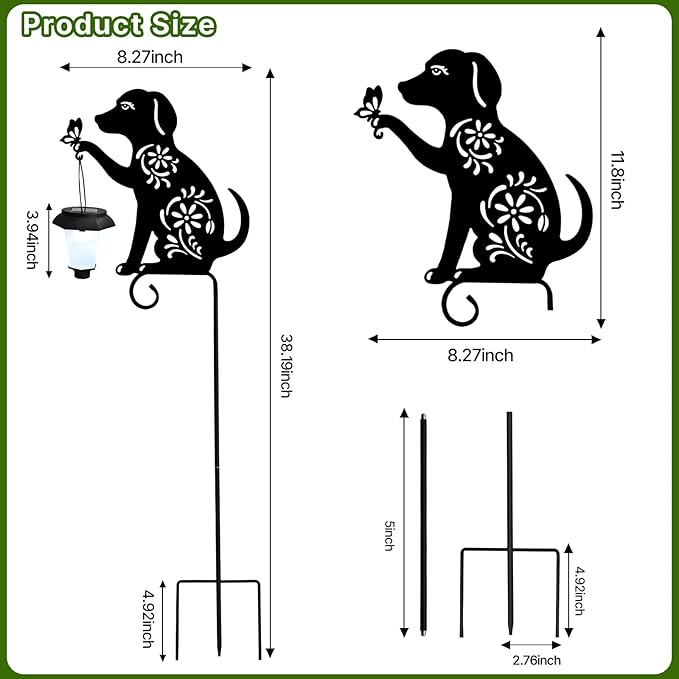 Dog Solar Lights Outdoor Garden Decoration, Animal-Themed Metal Decorative Garden Stakes with Solar Lantern for | Lumora