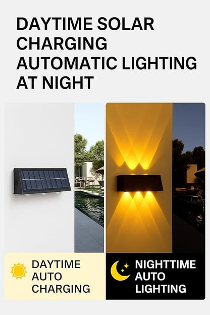 Solar Fence Lights Outdoor Waterproof 2 Pack, Dusk to Dawn Up and Down Wall Sconce for House Deck Step Fence Porch Patio, Warm White LED Lighting for Outside Yard Garden, Easy Install
