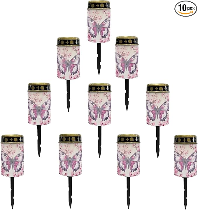 Pink Butterfly Solar Butterfly Lights Outdoor Solar Garden Lights Waterproof Solar Pathway Lights for Outside Yard Patio Flameless LED Lantern,Wall Light Auto On/Off