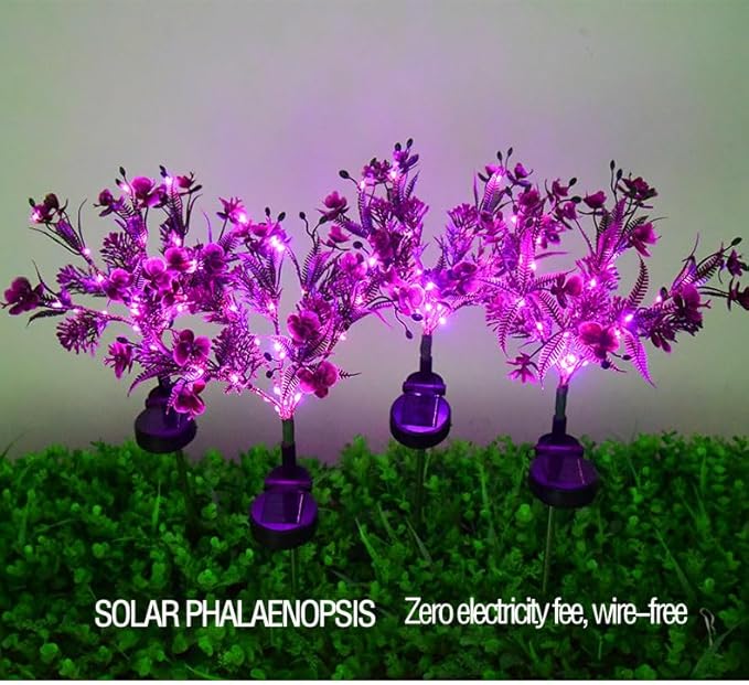 4 Pack Solar Garden Lights Phalaenopsis, Outdoor Waterproof IP65, Purple Light, for Gardens, patios, courtyards | Lumora