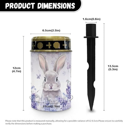 Easter Rabbit Lavender Solar Memorial Lights for Graves Solar Powered Outdoor Cemetery Solar Lights for Grave 2 Pack Cemetery Decorations for Grave for Remembrance Gifts