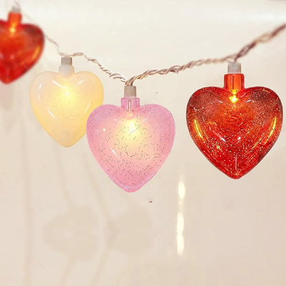 Valentines Day Heart String Lights Plug in, 8.5Ft Indoor Outdoor Valentine's Day Decorations String Lights with 10 LED Red Pink and White Heart Lights for Wedding Party Window Christmas Birthday Decor