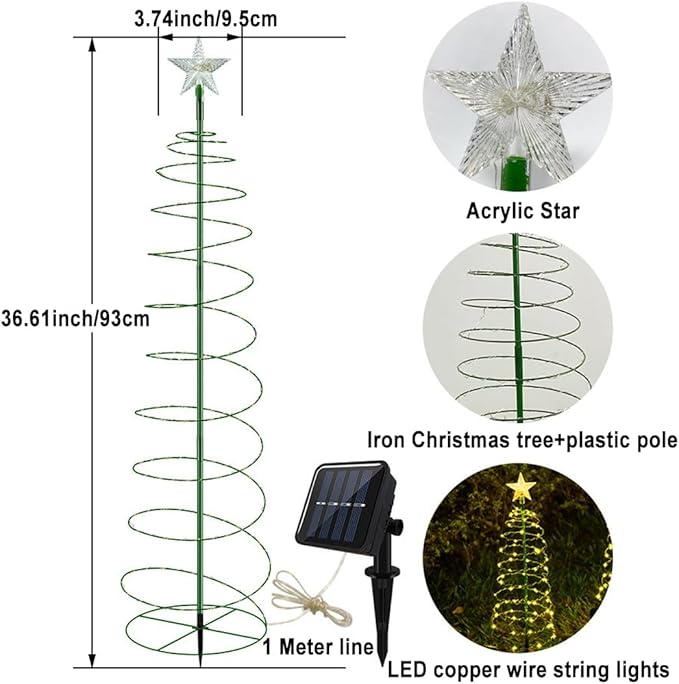 2 Pack Solar Spiral Christmas Trees with Warm White Lights, 36" Outdoor Light Up Xmas Pathway Markers with Stake, Auto On/Off & Waterproof Lights for Winter Patio Yard Walkway Driveway Decor