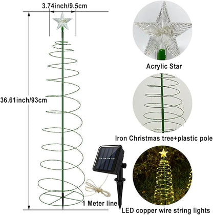 2 Pack Solar Spiral Christmas Trees with Warm White Lights, 36" Outdoor Light Up Xmas Pathway Markers with Stake, Auto On/Off & Waterproof Lights for Winter Patio Yard Walkway Driveway Decor
