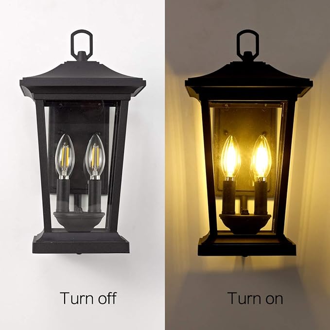 Outdoor Wall Lantern, Large Exterior Waterproof Wall Sconce Light Fixture, Black Anti-Rust Outside Porch Sconce | Lumora