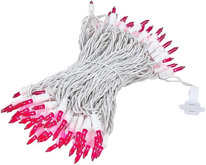 Novelty Lights 50 Feet 100 Bulb Incandescent Mini Light String, Pink with 6-Inch Spacing on White Wire, UL Listed Commercial Grade Indoor/Outdoor Mini Lights, Connectable End-to-End