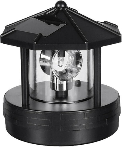 Solar Powered Rotating Lighthouse Beacon LED Light - 360° Auto Illumination, IP44 Waterproof, for Garden/Patio/Lawn Decoration(Black,Size:L)