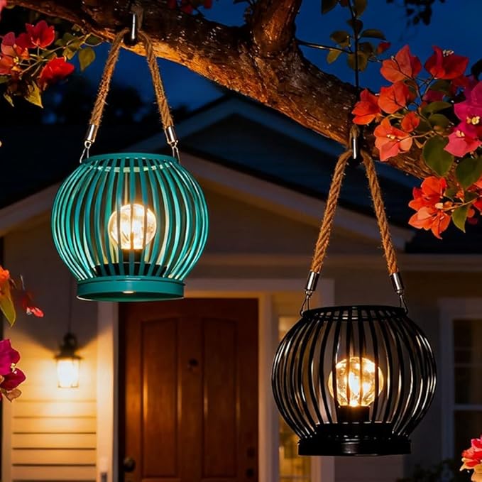 Iron Crafted Solar Stripe Light For Garden Paths With Weatherproof Outdoor Lantern Design, Providing Long Lasting Decorative Lighting (Black striped lights)