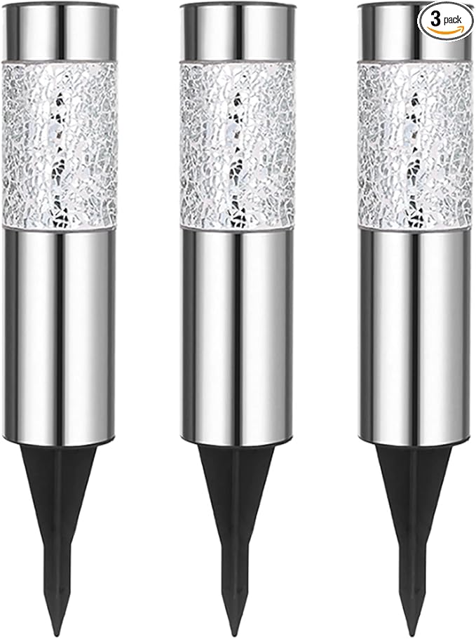 Mosaic LED Lawn Garden Lights Solar Outdoor Lights Stainless Steel Mosaic Lawn Lamp Solar Powered for Halloween Christmas Decorations Pathway Walkway Patio Driveway Yard Landscape Lighting Grey 3 Pack